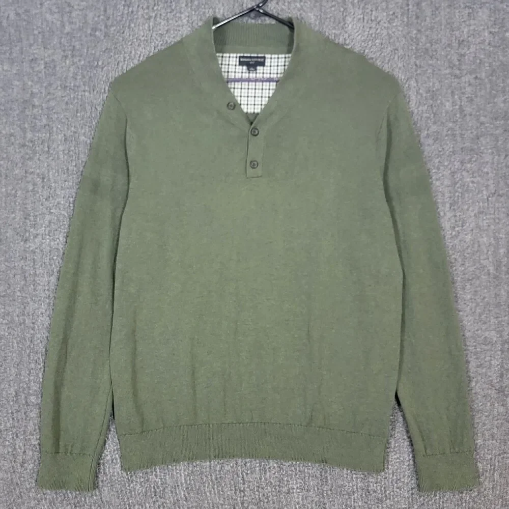 Banana Republic Sweater Men XL Green 100% Cotton Long Sleeve Blade Collar Preppy